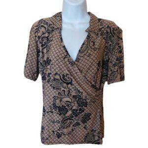 Beige and Black Printed Top Fits Medium Large